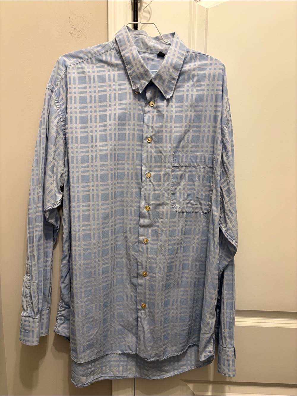 Burberry Light Blue Plaid Long-Sleeve Dress Shirt